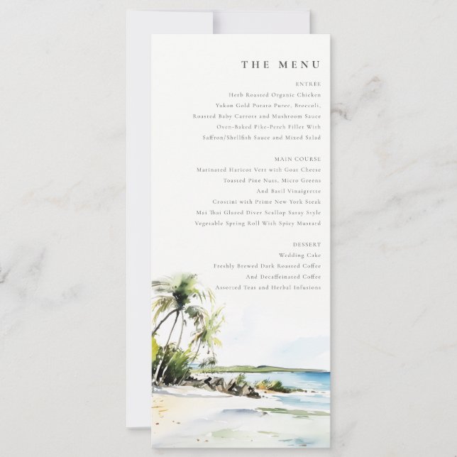 Carte de menu de mariage de destination côtière tr (Devant)