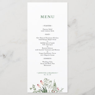Carte de menu de mariage de mariage d'aquarelle ve