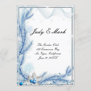 Carte de menu de mariage de Noël en hiver Blue Pin