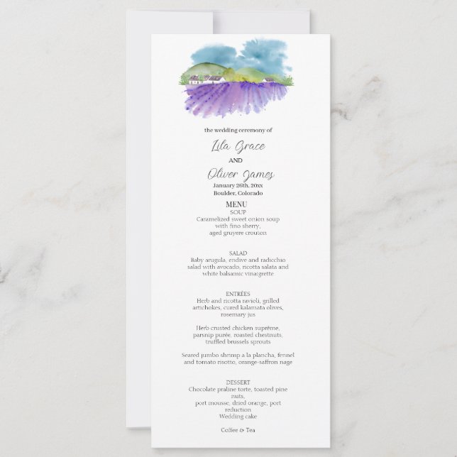 Carte de menu de mariage de vignoble toscan (Devant)