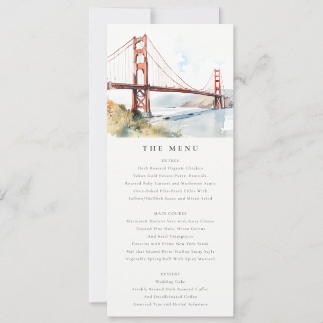 Carte de menu de mariage du pont Golden Gate de Sa (Devant)