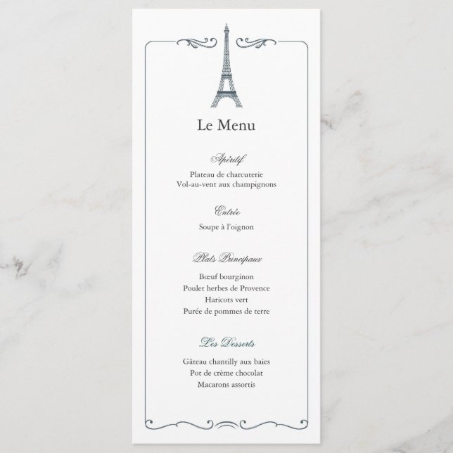 Carte de menu de mariage élégant de la Tour Eiffel (Devant)
