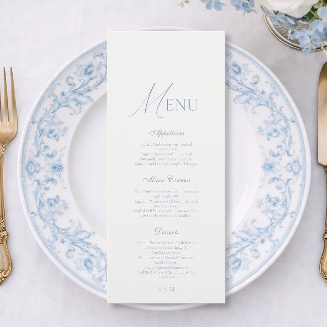 Carte de menu de mariage élégant en beaux-arts ble (Créateur téléchargé)