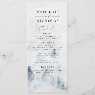 Carte de menu de mariage élégant en forêt hivernal