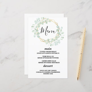 Carte de menu de mariage élégante à feuillage d'eu