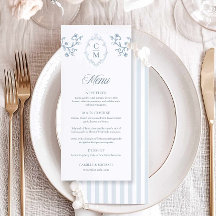 Carte de menu de mariage élégante à rayure de crêt