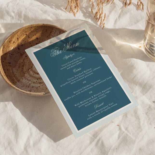 Carte de menu de mariage élégante à rayures bleues (Créateur téléchargé)