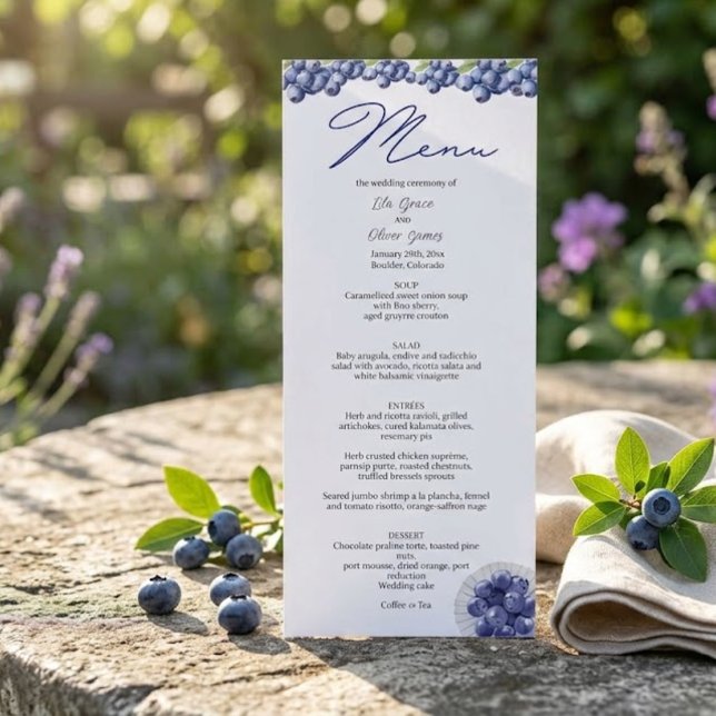 Carte de menu de mariage élégante aux myrtilles (Créateur téléchargé)