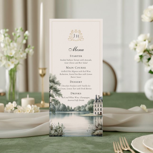 Carte de menu de mariage élégante avec monogramme  (Créateur téléchargé)