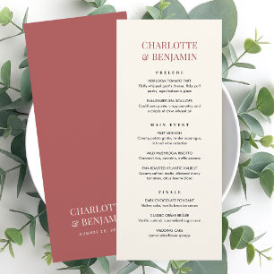 Carte de menu de mariage élégante Chic Minimaliste