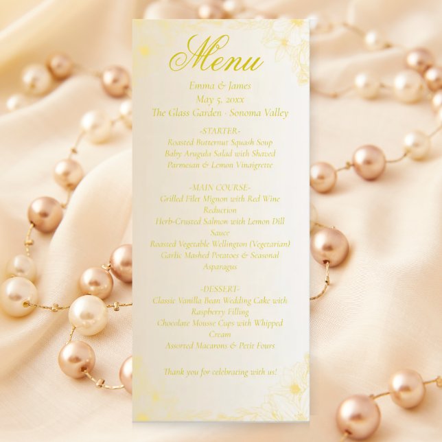 Carte de menu de mariage élégante crème ivoire et  (Créateur téléchargé)