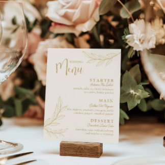Carte de menu de mariage élégante en or avec écrit