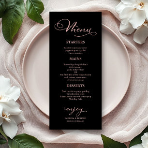 Carte de menu de mariage élégante en rose gold mod