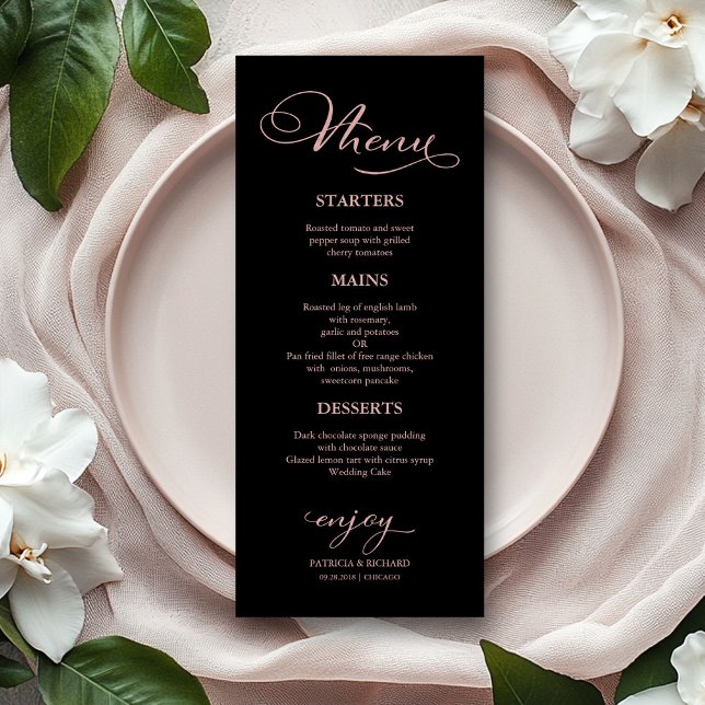 Carte de menu de mariage élégante en rose gold mod (Créateur téléchargé)