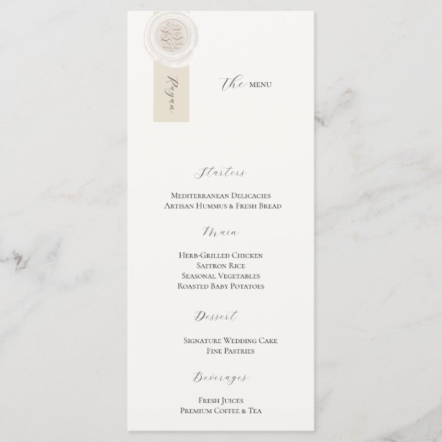 Carte de menu de mariage élégante et luxueuse, Réc (Devant)