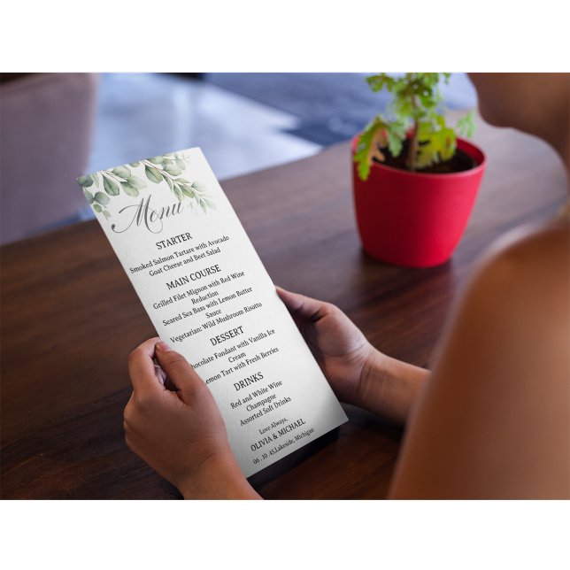 Carte de Menu de Mariage Élégante Eucalyptus (Créateur téléchargé)