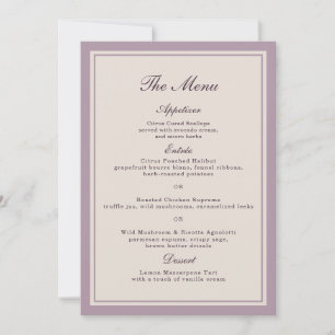 Carte de menu de mariage élégante mauve et prune