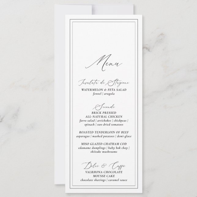 Carte de menu de mariage élégante moderne blanche  (Devant)