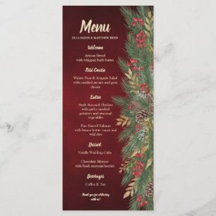 Carte de menu de mariage élégante Noël Evergreen