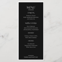 Carte de Menu de Mariage Élégante Noir & Blanc