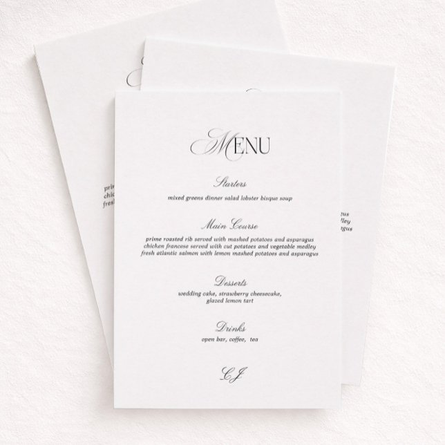 Carte de Menu de Mariage Élégante Noir et Blanc (Créateur téléchargé)