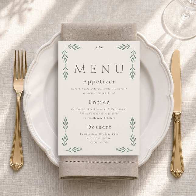 Carte de Menu de Mariage Élégante Vert Sauge (Créateur téléchargé)