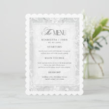 Carte de Menu de Mariage Élégante Vintage Blanche