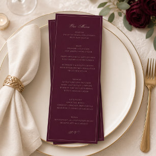 Carte de Menu de Mariage en Bourgogne Réception