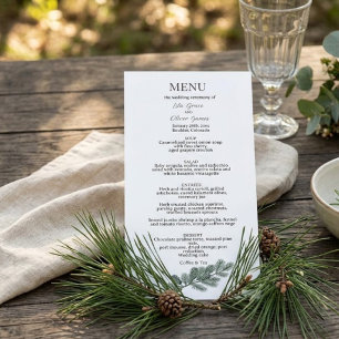 Carte de menu de mariage en branchage de pin rusti