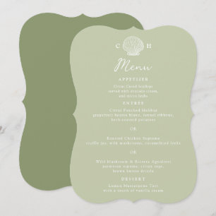 Carte de menu de mariage en coquillage vert sauge 