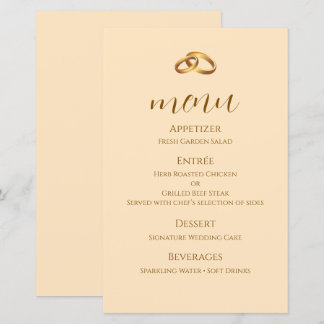 Carte de menu de mariage en écriture bronze