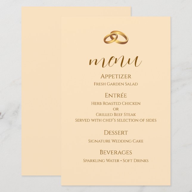 Carte de menu de mariage en écriture bronze (Devant / Derrière)