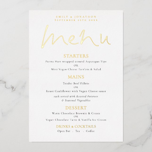 Carte de menu de mariage en écriture élégante avec (Devant)