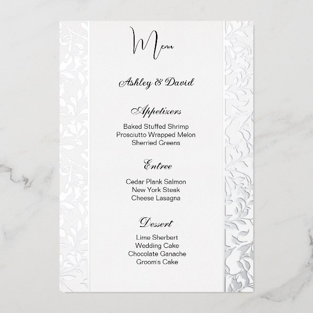 Carte de menu de mariage en feuille d'aluminium (Recto)