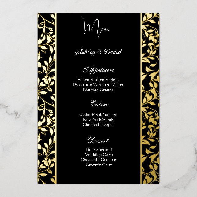 Carte de menu de mariage en feuille d'aluminium (Recto)