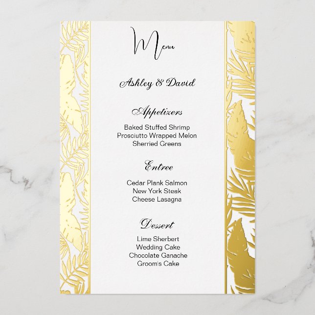 Carte de menu de mariage en feuille d'aluminium (Recto)