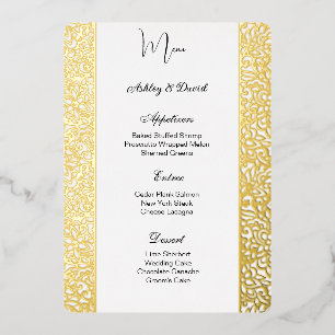 Carte de menu de mariage en feuille d'aluminium