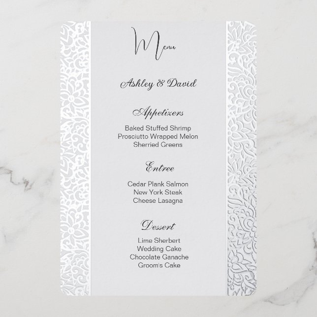 Carte de menu de mariage en feuille d'aluminium (Recto)