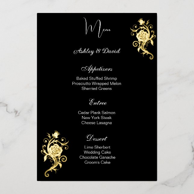Carte de menu de mariage en feuille de rose (Recto)