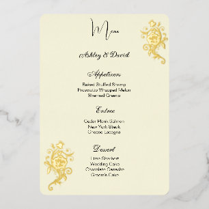 Carte de menu de mariage en feuille de rose