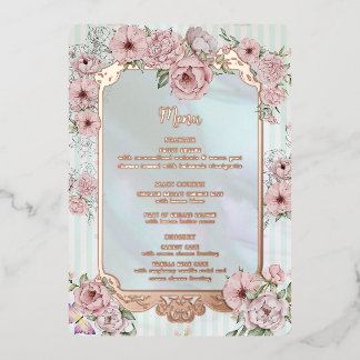 Carte de menu de mariage en feuille d'or Péonie Aq