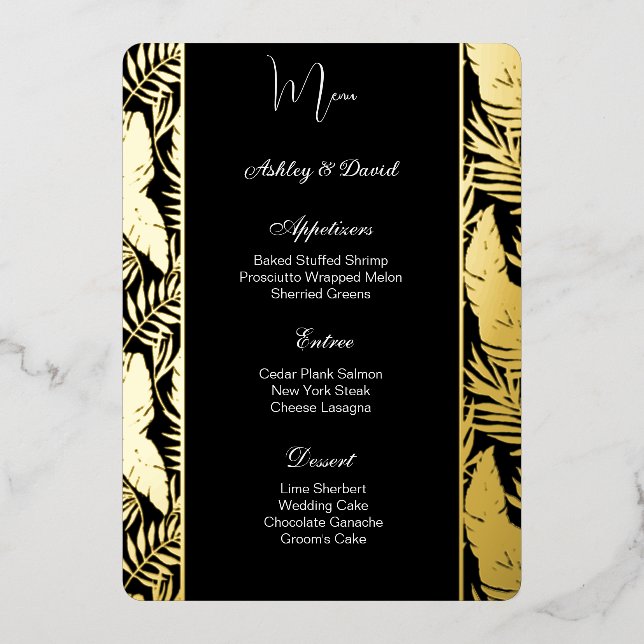 Carte de Menu de Mariage en Feuille Tropicale Palm (Recto)