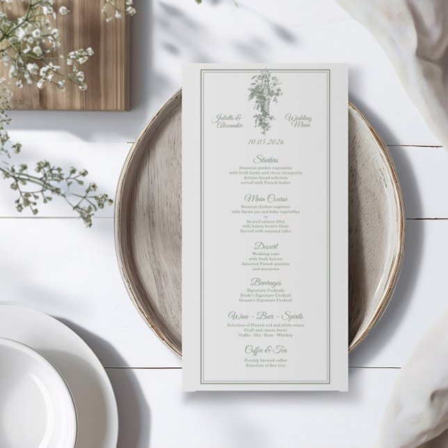 Carte de menu de mariage en gris sauge Toile de Jo (Créateur téléchargé)