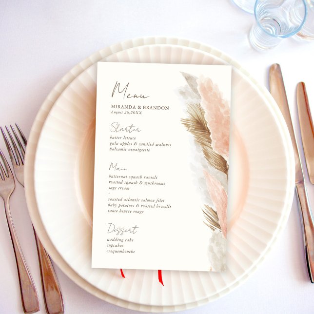 Carte de menu de mariage en herbe de Pampas rustiq (Créateur téléchargé)