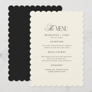 Carte de menu de mariage en ivoire et noir à bord 
