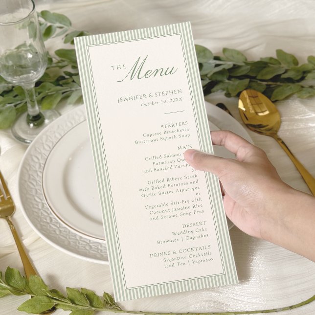 Carte de menu de mariage en monogramme vert sauge (Créateur téléchargé)