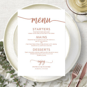 Carte de menu de mariage en or rose élégant