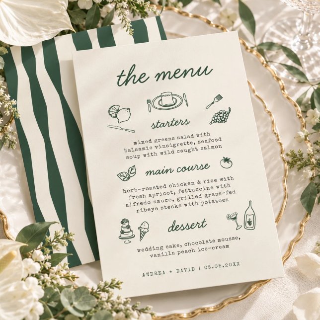 Carte de menu de mariage fantaisiste dessinée à la (Créateur téléchargé)