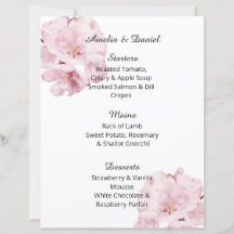Carte de menu de mariage Fleur rose délicate