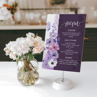 Carte de menu de mariage floral à l'aquarelle
